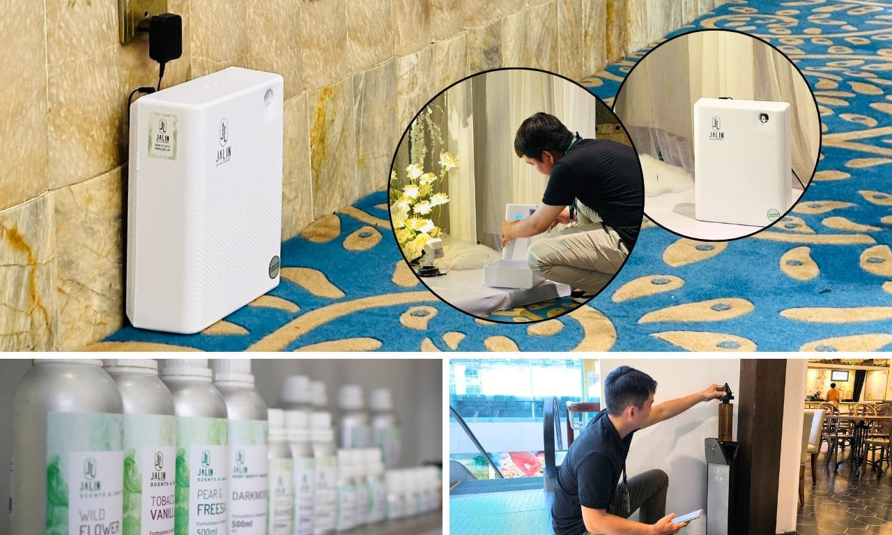 Đội ngũ kỹ thuật Jalin lắp đặt máy khuếch tán và tinh dầu nước hoa cho dự án dịch vụ mùi hương